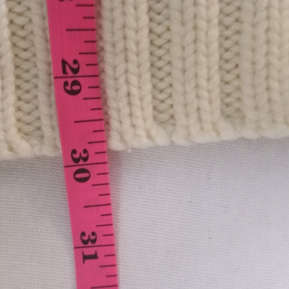 Divided Wool Blend Classic Cable Knit Fisherman White Cardigan Elbow Patches L - Picture 6 of 9